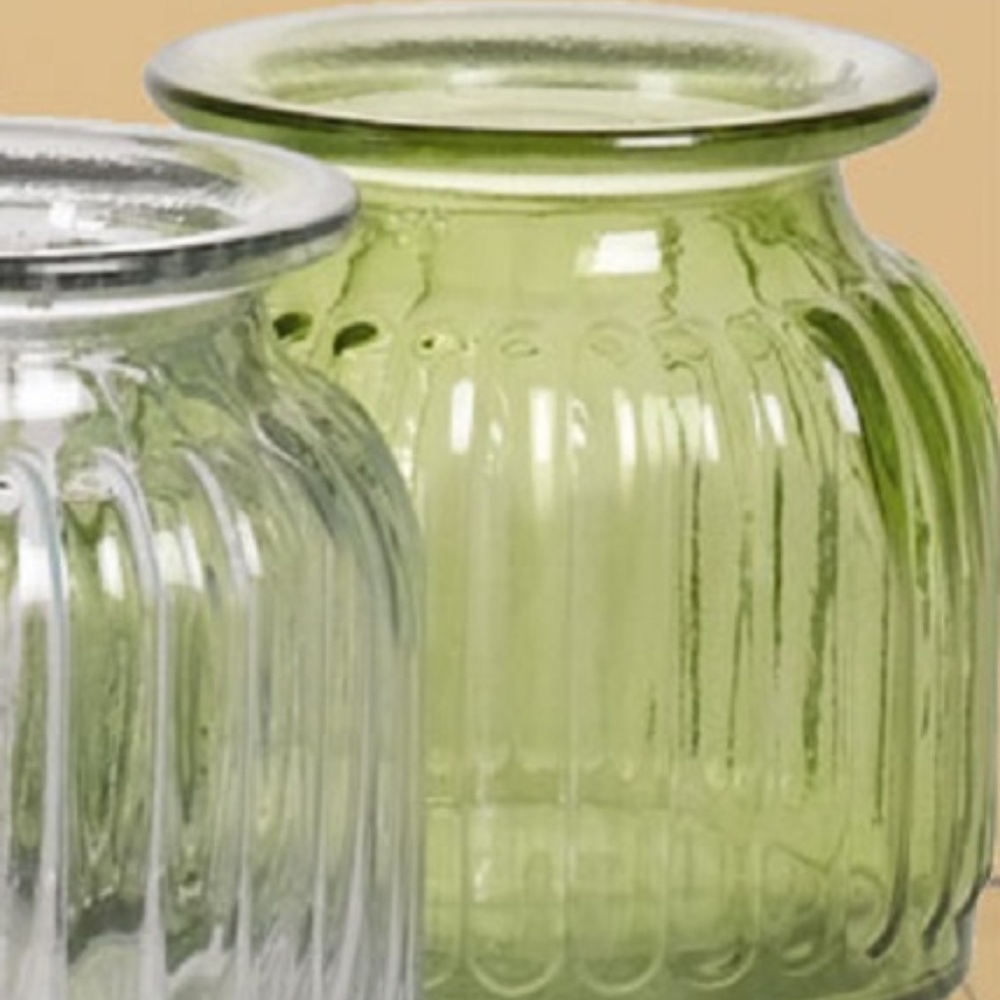 *Heavy Recycled Green Glass Round Ribbed Vase #79505-G (NWT) #1